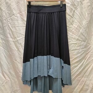 Athleta Swing Foward Black Green Pleated Midi Skirt Small High Low Asymmetrical
